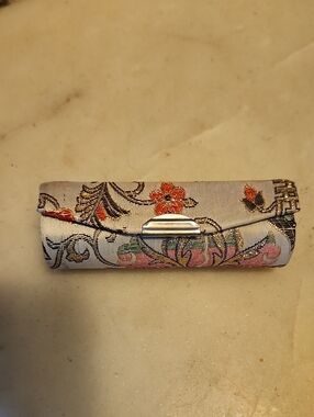 Vtg Paris Presents Floral Brocade Lipstick Case With Mirror
